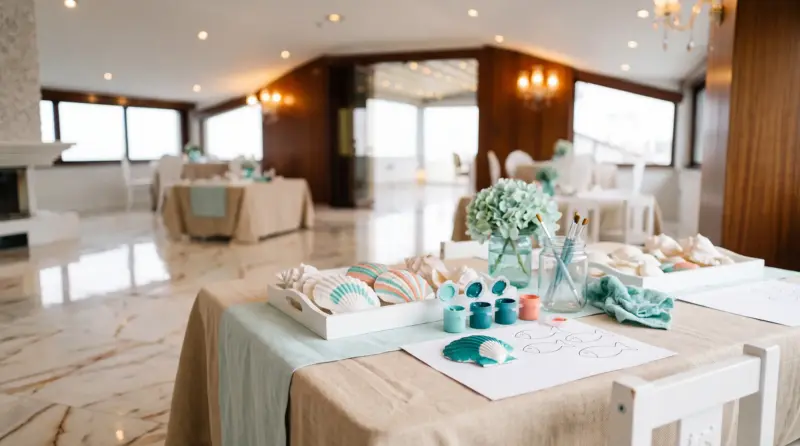 Ocean concept for a children's birthday: close-up of the seashell workshop