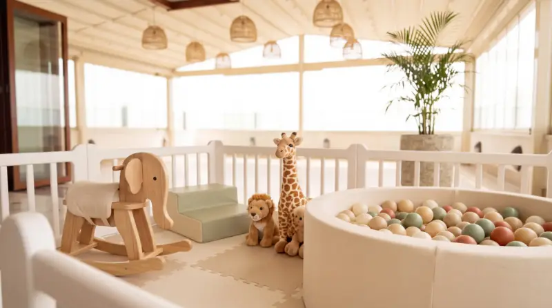 Safari concept for a children's birthday: close-up of the soft play area