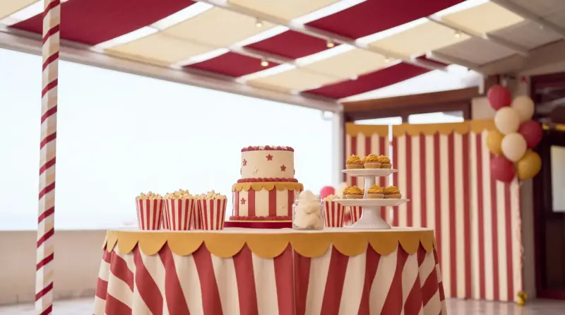 Circus concept for a children's birthday: close-up of the circus cake